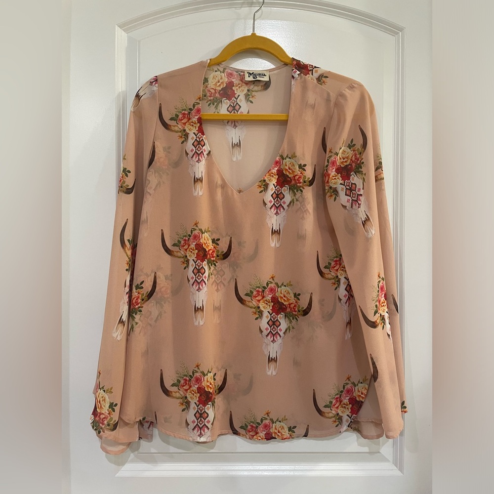 Show me your MuMu ladies, sheer blouse bowl, skull with floral design size small - Picture 1 of 6